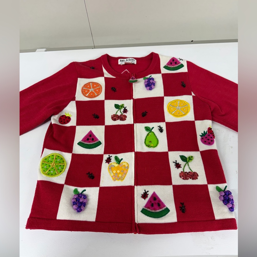 Fruit Pattern Red and White Sweater